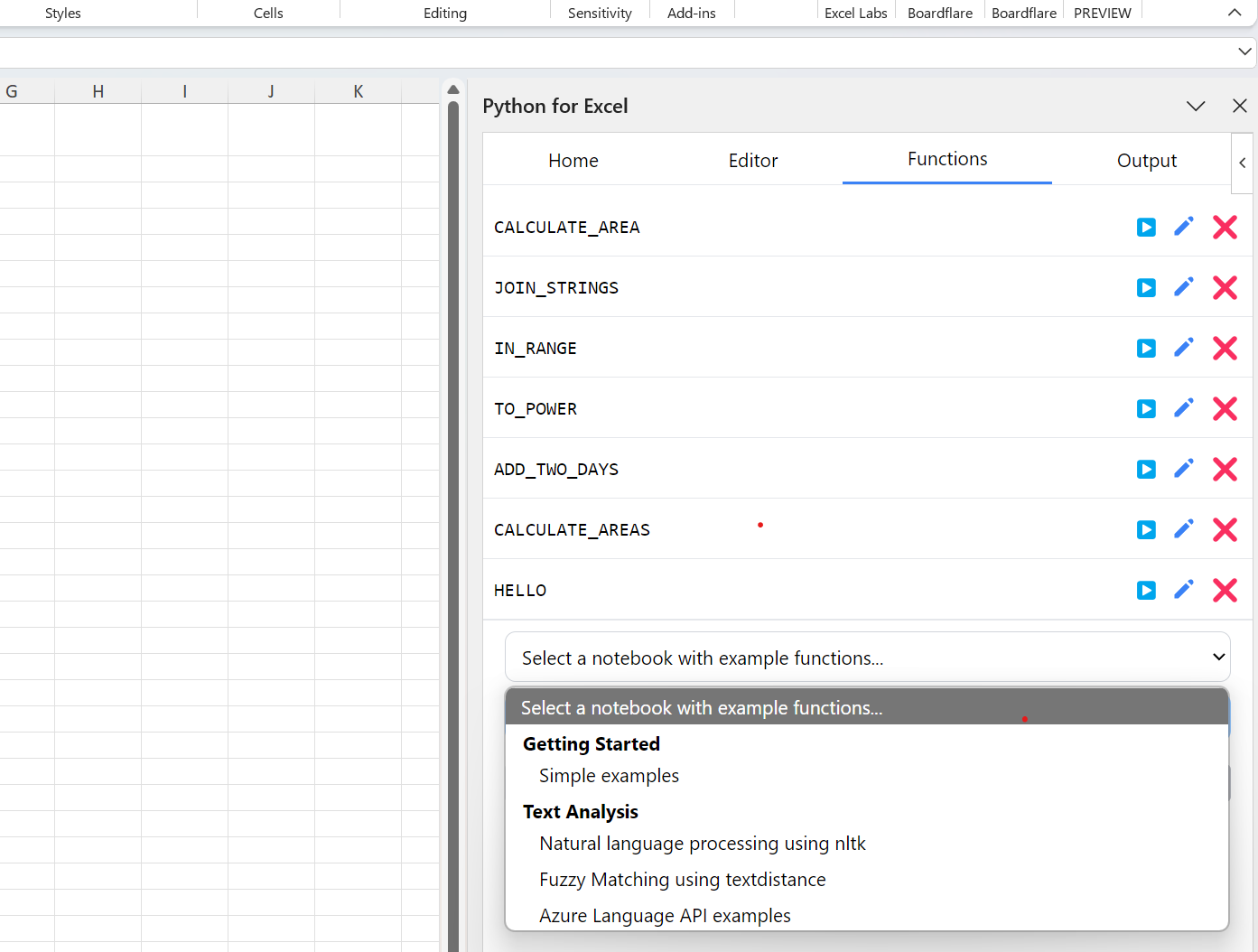 Functions Tab